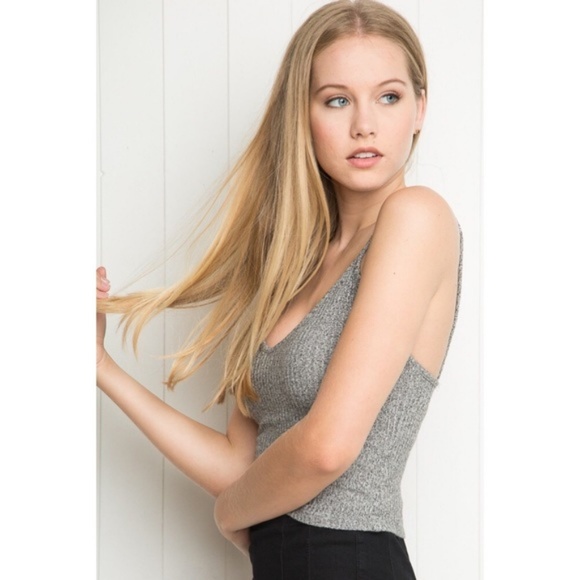 Brandy Melville Joanne Grey Knit Ribbed Crop Tank - Picture 3 of 4